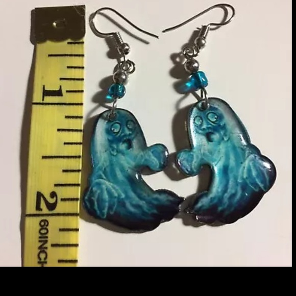 Halloween Earrings Friendly Ghost Ectoplasm Blue Acrylic Beads - Picture 3 of 4